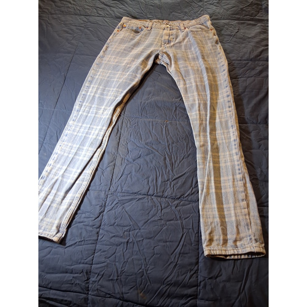 Levis 512 Slim Taper Plaid Jeans Mens 33x34 Light Wash Blue White Tapered Denim